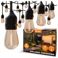 GIRLANDA LED Ogrodowa, łańcuch na balkon 5M 10XE27 wodoszczelna