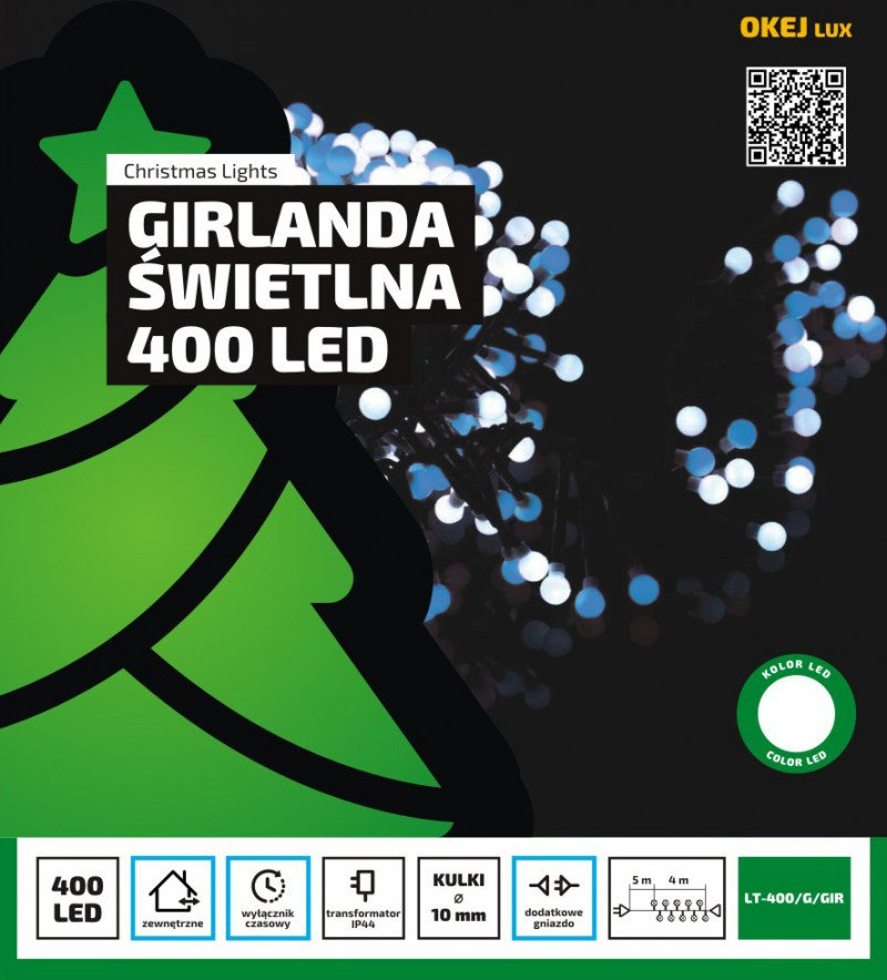 Zdjęcia - Naświetlacz LED / lampa zewnętrzna Girlanda na sznurze MULTIMIX, 400 LED, 4 m, nr 1821, różowy + zimny biały