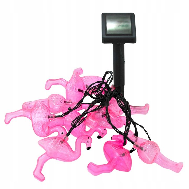 Zdjęcia - Naświetlacz LED / lampa zewnętrzna Polux Girlanda ogrodowa  Flamingi 10 LED, różowa, 6 m 