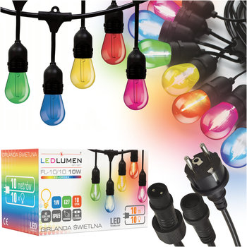 Girlanda Ogrodowa Świetlna 10m +10x Żarówka LED 1W Zewnętrzna IP65 Kolorowa - LEDLUMEN