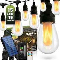 Girlanda Solarna Ogrodowa 15x LED Płomień Ozdobne Lampki 15m 1800K Ciepła FLAME LUMILED