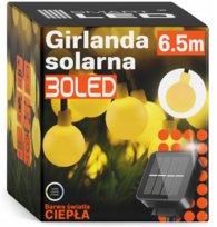 Girlanda solarna ogrodowa, łańcuch na balkon kule 40mm 10.6 metra 30x LED WW