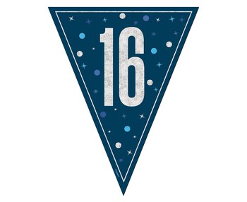 Girlanda urodzinowa flagi 16th Birthday, niebieska, 2,74 m - Unique Party