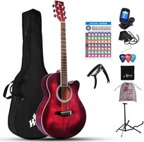 Gitara Akustyczna + Zestaw Akcesoriów Tuner Pickup Statyw Pasek Etui Inny producent