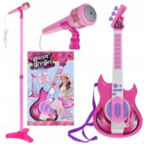 GITARA ELEKTRYCZNA Z MIKROFONEM DLA DZIECI ZESTAW KARAOKE RÓŻOWA XPart