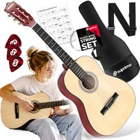 Gitara klasyczna 3/4 3 kostki pasek do gitary zapasowe struny pokrowiec brak  danych
