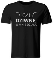 GiTees, Koszulka Dziwne, u mnie działa. Śmieszny prezent dla Informatyka lub Programisty, rozmiar S