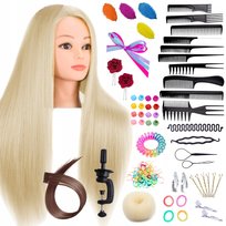 GŁÓWKA FRYZJERSKA do czesania głowa treningowa włosy włos blond + UCHWYT MARSYL