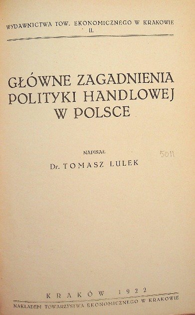 Główne zagadnienia polityki handlowej w Polsce 1922 r. - W opisie
