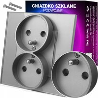 GNIAZDO GNIAZDKO ELEKTRYCZNE SZARE Z BOLCEM PODWÓJNE KONTAKT FI60 SZKLANE