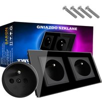 GNIAZDO GNIAZDKO ELEKTRYCZNE SZKLANE Z BOLCEM CZARNE PODWÓJNE SZKŁO