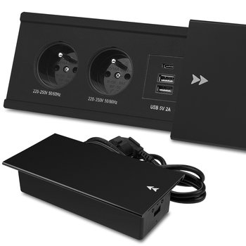 Gniazdo Nablatowe Chowane W Blat Aluminium Przesuwane + 2X Usb + Usb C - Appio