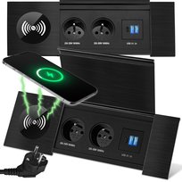 Gniazdo Nablatowe Chowane W Blat Ładowarka Indukcyjna QI + 2x USB + USB C APPIO