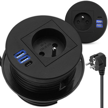 GNIAZDO NABLATOWE CHOWANE WPUSZCZANE W BLAT okrągłe 2x USB + USB C - IRM