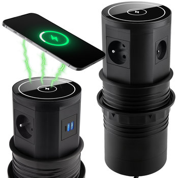 GNIAZDO NABLATOWE CHOWANE WPUSZCZANE W BLAT okrągłe 2x USB + USB C - IRM