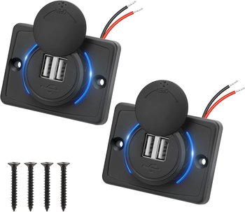 Gniazdo USB do kampera, podwójny panel ładowarki USB A 3.1A z oświetleniem LED, do samochodów, łodzi i jachtów 12V/24V, 2 szt. – kwadratowe - other