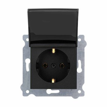 Gniazdo z uziemieniem Exen Schuko  2p+e i pokrywą gniazda Exen Czarny Metalik - EXEN