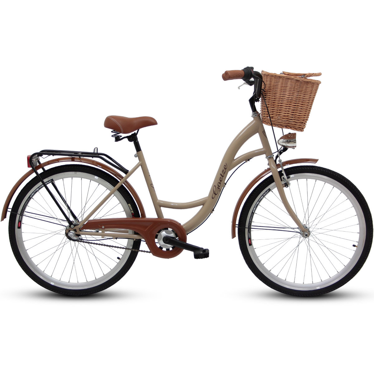 Goetze, Rower miejski + kosz, Classic 3b 26", cappuccino, damski