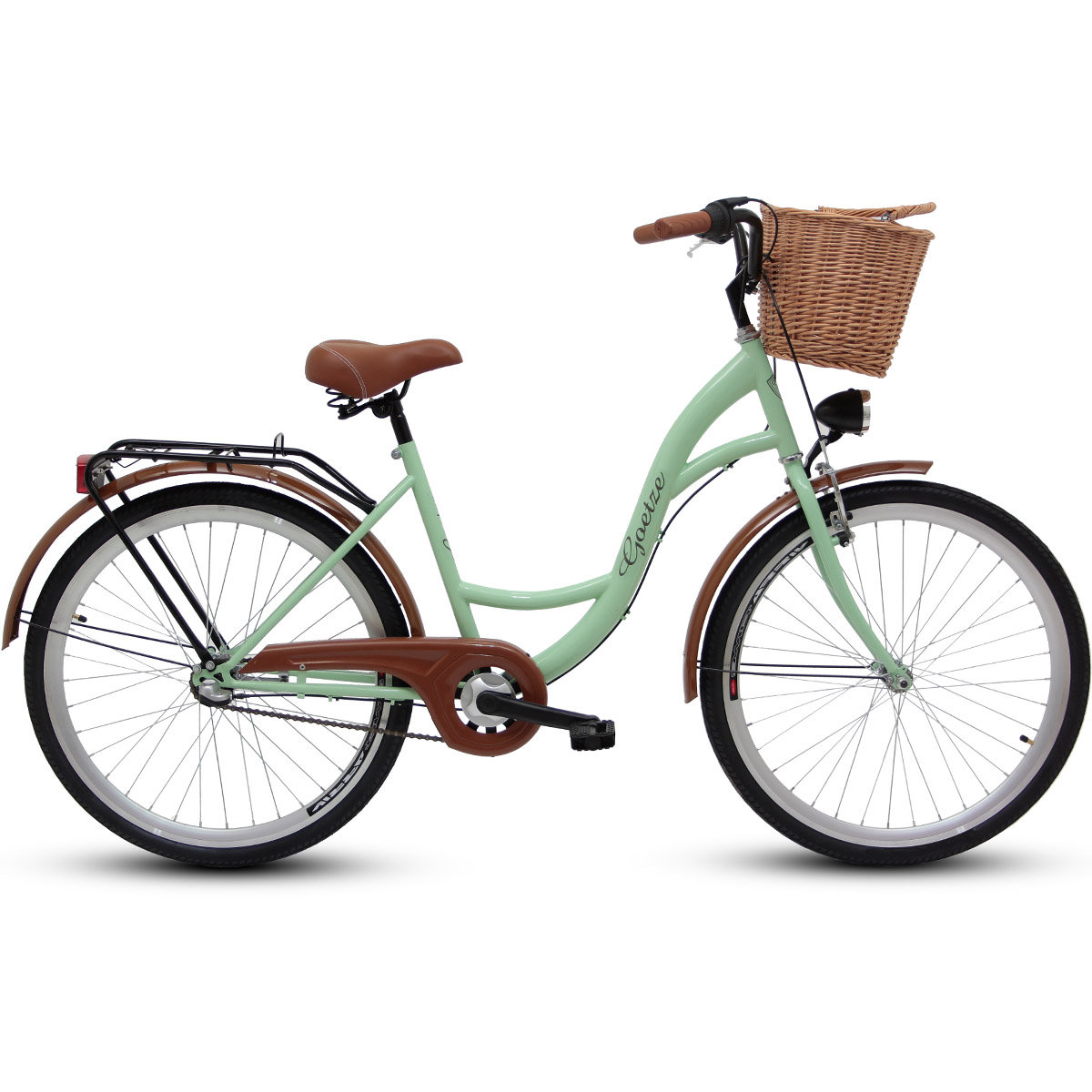 Goetze, Rower miejski + kosz, Classic 3b 26", pistacjowy, damski