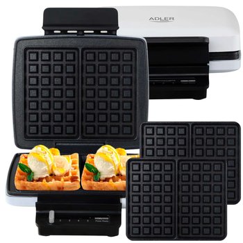 Gofrownica Adler AD3085 na 2 chrupiące gofry 1800W - Nieprzywierająca powłoka, Regulacja temperatury, Bezpieczne uchwyty, Lampki kontrolne, Elegancka, biała obudowa, Certyfikaty jakości CE. - Adler