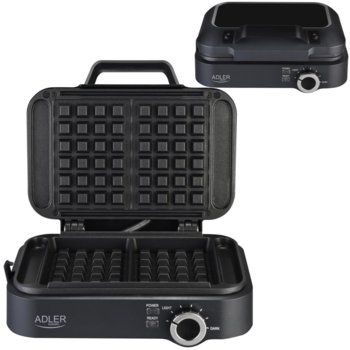 Gofrownica na 2 duże gofry 2000W Powłoka nieprzywierająca NON-STICK Płynna regulacja - Adler
