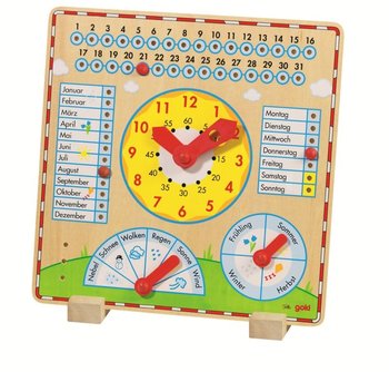 Goki, Stojący zegar dla dzieci, kalendarz do nauki języka niemieckiego, 35x35 cm - Goki