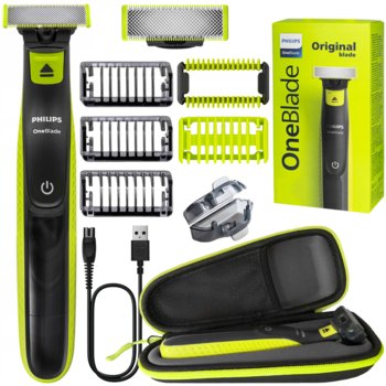 Golarka do zarostu PHILIPS OneBlade Original - zielono-czarna trymer do brody ciała etui wodoodporna 45min pracy - Philips
