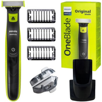 Golarka OneBlade PHILIPS QP2724/10 - zielona trymer do brody 3 nasadki baza stojak golenie na mokro i sucho bez podrażnień bateria 45 min - Philips