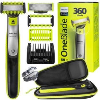 Golarka Philips ONEBLADE 360 - zielony trymer do zarostu i ciała wodoodporny akumulator etui podróżne regulowana nasadka 5w1 męska pielęgnacja twarzy - Philips