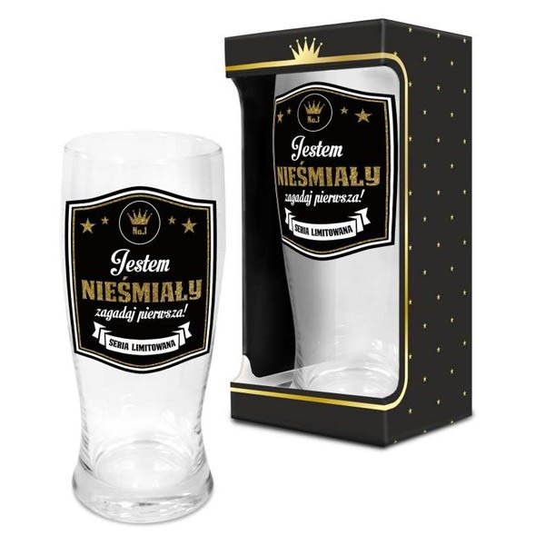 GOLD Szklanka do piwa, 500 ml 'Jestem nieśmiały'