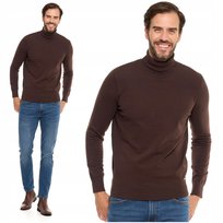 Golf Męski Sweter Pod Szyję Klasyczny Brązowy Bawełniany Elegancki MORAJ M