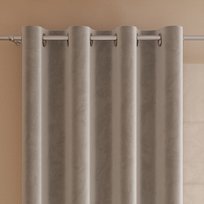 Gotowa zasłona z miękkiej welwetowej tkaniny Velvi, kolor szaro-beżowy na przelotkach 140x160 cm