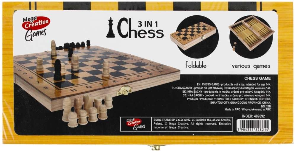 Gra towarzyska szachy 3w1 w drewnianym pudełku