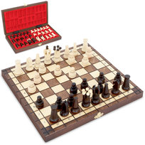 Gra w szachy szachownica wysokiej jakości drewno - zestaw szachownicy składany z dużymi figurami szachowymi dla dzieci i dorosłych 34x34 cm