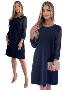 Granatowa Klasyczna Elegancka Wizytowa Sukienka Mini 3/4 Rękaw Rozmiar 42 - Inna marka