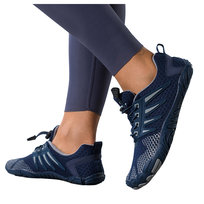 Granatowe buty sportowe barefoot damskie na fitness szerokie elastyczna podeszwa szare wstawki elastyczne regulowane sznurówki Casu 7383D-7-36