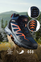 Granatowe buty trekkingowe damskie sznurowane z pomarańczowymi dodatkami softshell Casu B2109-6-37