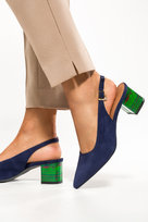 Granatowe czółenka skórzane damskie na ozdobnym klocku odkryta pięta PRODUKT POLSKI Casu 2979-760-39