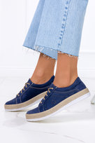 Granatowe półbuty espadryle ażurowe sznurowane POLSKA SKÓRA Casu 0643-B-37