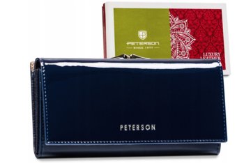 Granatowy portfel damski skórzany z klapką — Peterson - Peterson