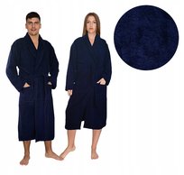 Granatowy Szlafrok Bawełniany Frotte z kołnierzem za kolano 350g S/M UNISEX