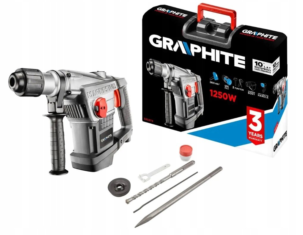 GRAPHITE, Młot udarowy SDS Max 1250W, walizka, 58G874