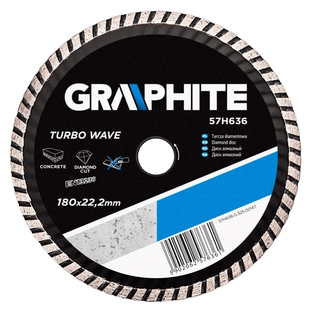 GRAPHITE, Tarcza diamentowa 180 x 22.2 mm, turbo wave, 57H636