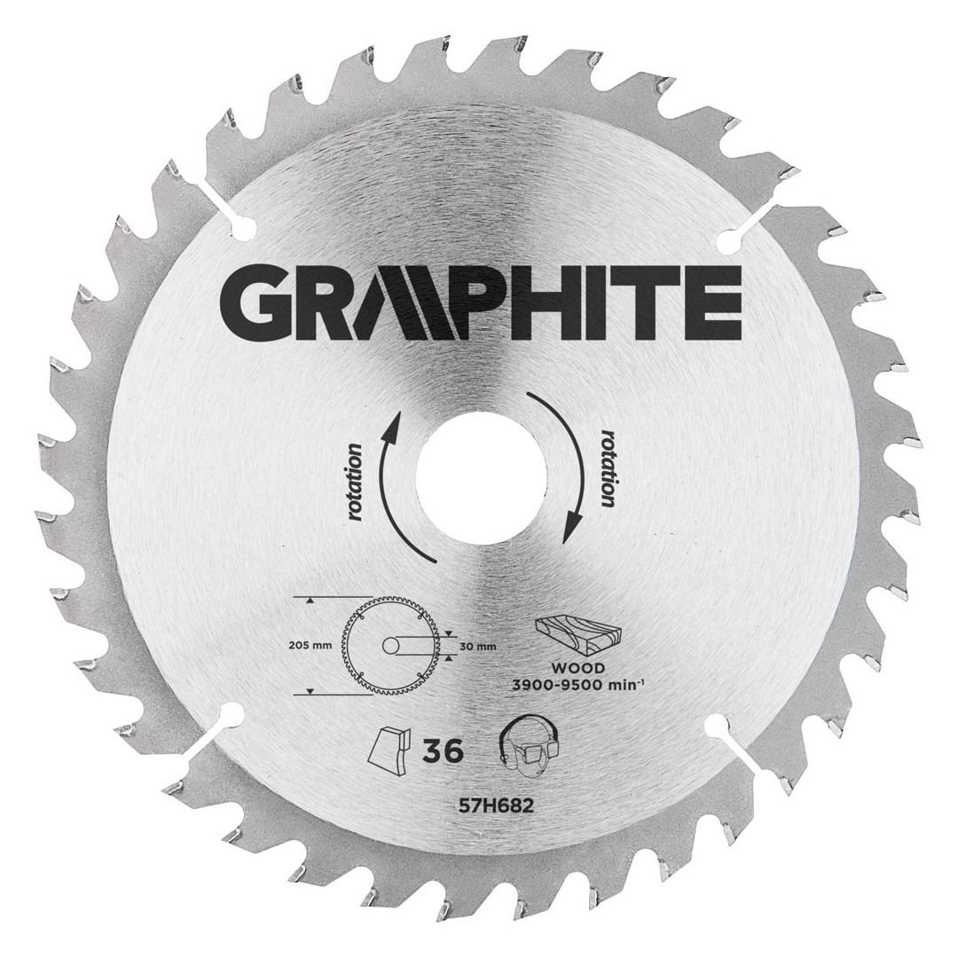 GRAPHITE, Tarcza do pilarki, widiowa, 205 x 30 mm, 36 zębów, 57H682