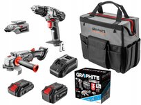 GRAPHITE, Zestaw E+: wiertarka(58G000), szlifierka(58G003), adapter USB(58G025), 2x aku(58G001/04),ład(58G002), 58G093-CS