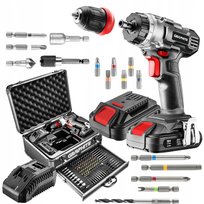 GRAPHITE, Zestaw Energy+ w walizce aluminiowej: wiertarko wkrętarka 2x18V/2.0Ah, 10 mm, zdejmowany uchwyt + 10, 58G022-PS15