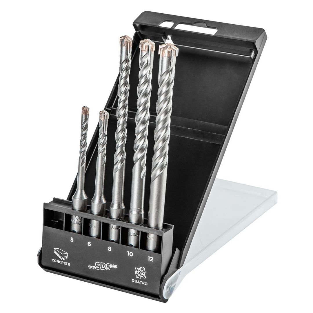 GRAPHITE, Zestaw wierteł do betonu SDS Plus, quatro, zestaw 5 szt. - 5, 6 x 110 mm + 8, 10, 12 x 160 mm, 57H572