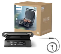 Grill elektryczny PHILIPS HD6307/70 - 2200W sonda 8 programów rozkładany timer tacka zmywarka nieprzywierające płyty Philips