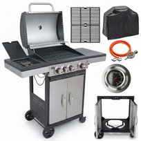 GRILL GAZOWY DEKRAFT INOX DE-G31 PREMIUM 3+1 PALNIKI RUSZT ŻELIWNY + POKROWIEC