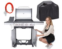 GRILL GAZOWY DEKRAFT (NEVADA) INOX 4+1 (11,2+ 2,5 kW) - RUSZT ŻELIWNY+POKROWIEC
